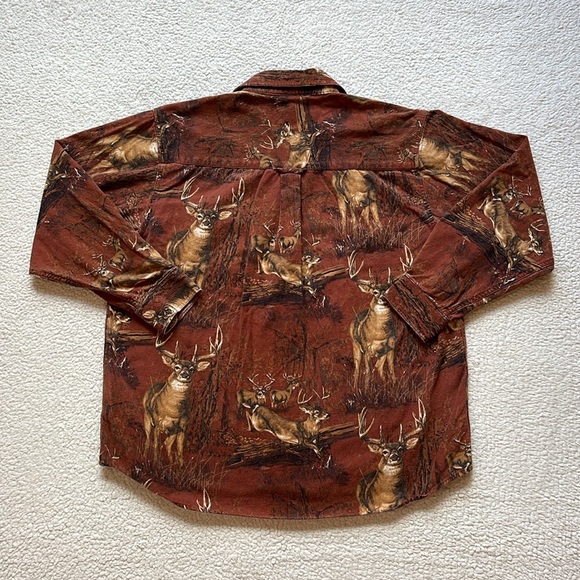 Vintage 90s Bluff Creek All Over Print Deer Nature Graphic Button Up Shirt - Picture 7 of 7